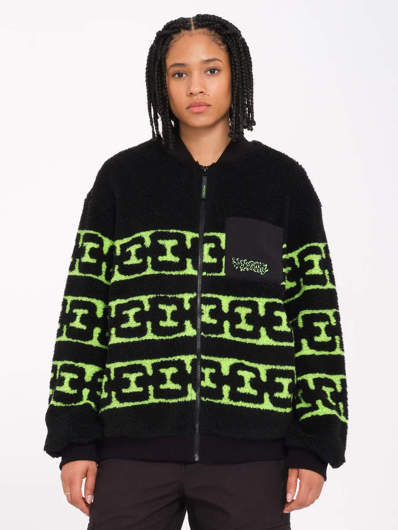 Immagine di Giacca Zephyr Sherpa Nera e Verde da Donna Volcom